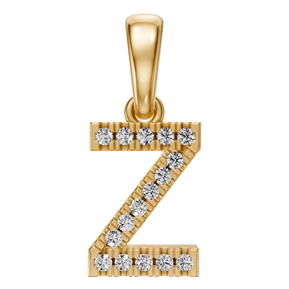 Mini Diamond Letter Z Pendant in Yellow Gold