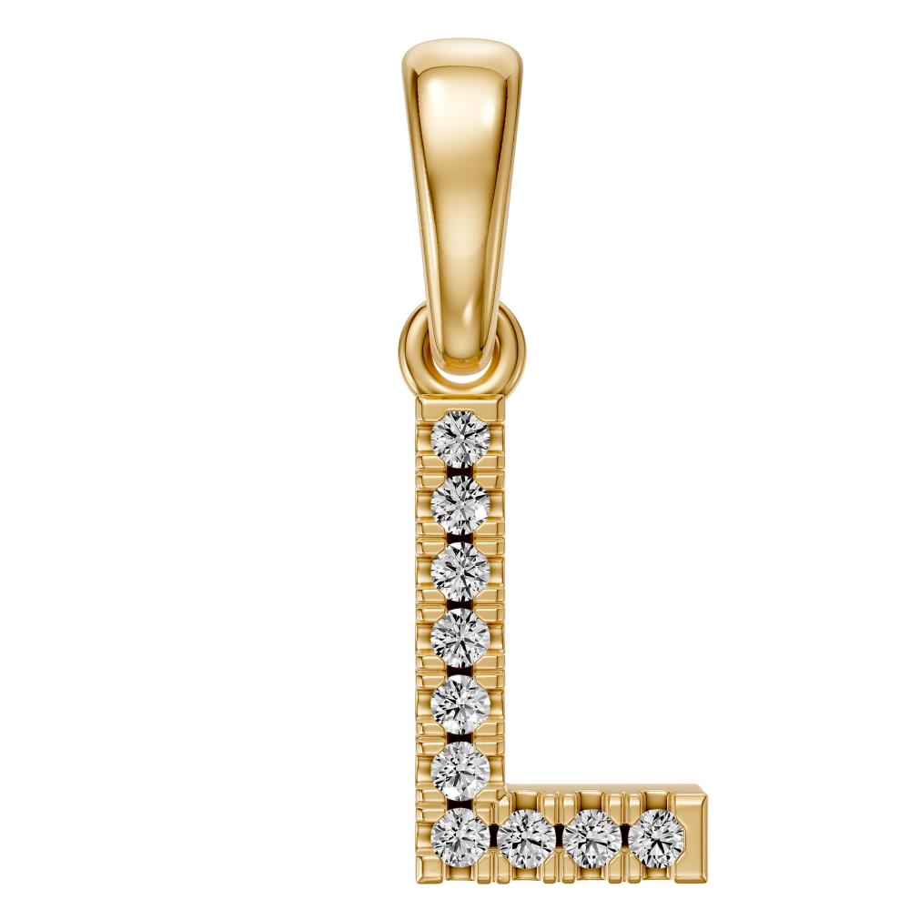Mini Diamond Letter L Pendant in Yellow Gold