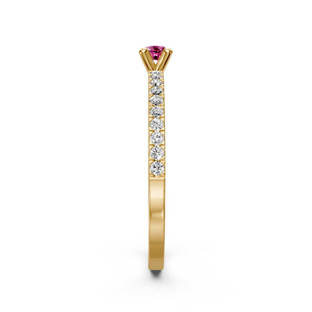 Diamond Ring with Pink Sapphire in Yellow Gold