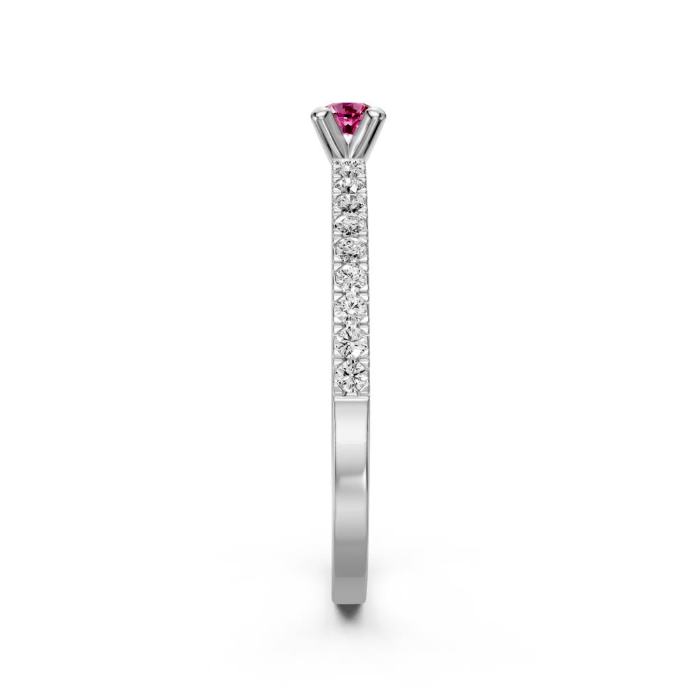 Diamond Ring with Pink Sapphire in White Gold