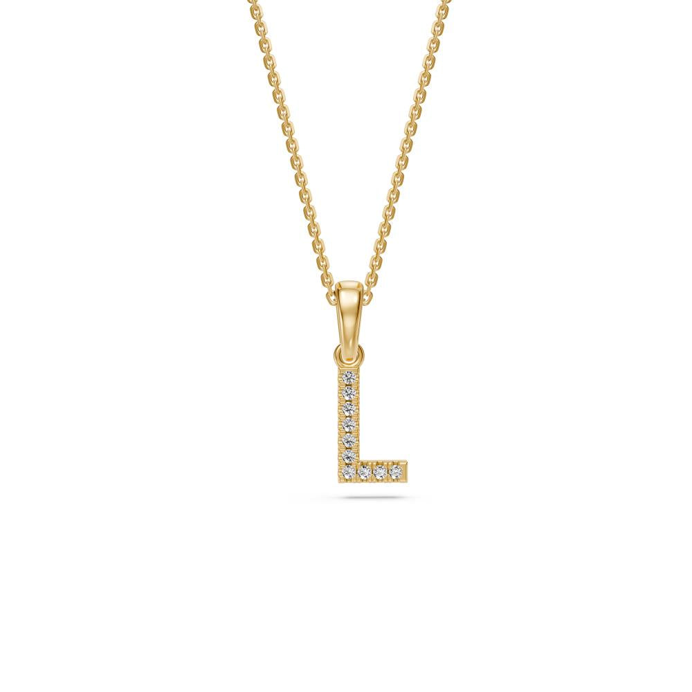 Mini Diamond Letter L Pendant in Yellow Gold