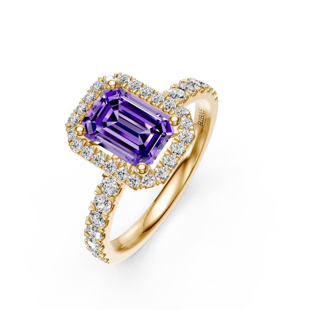 Diamond Ring with Tanzanite in Yellow Gold