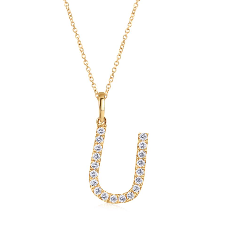 Diamond Letter U Pendant in Yellow Gold