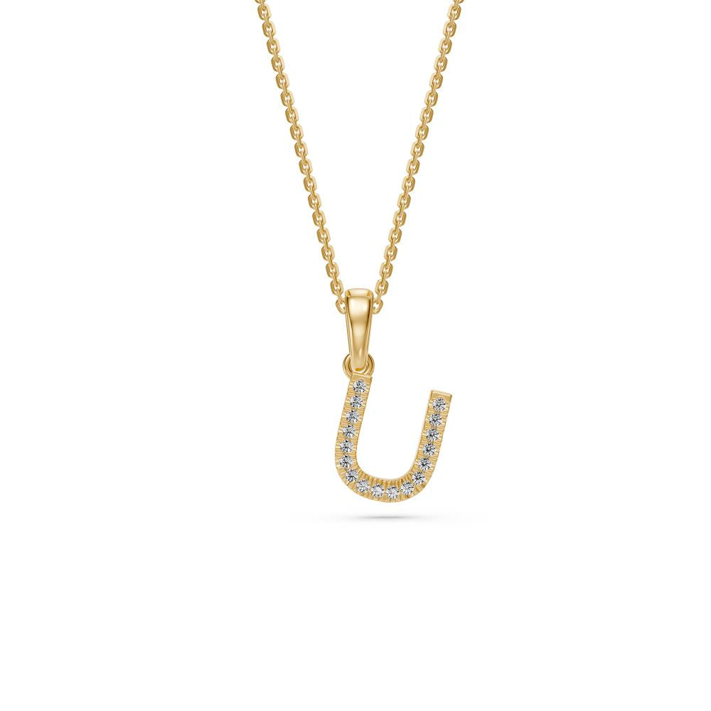 Mini Diamond Letter U Pendant in Yellow Gold