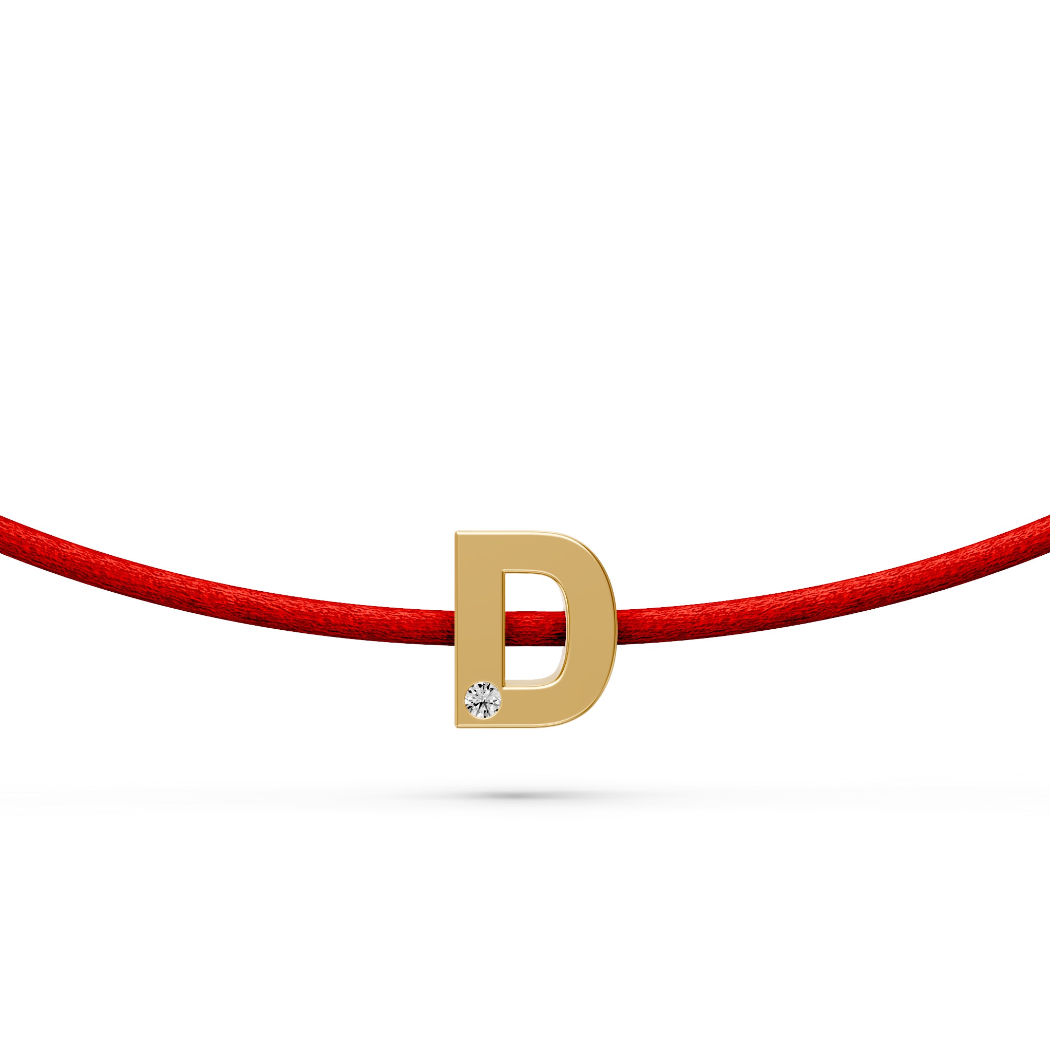 String Bracelet with Diamond in Yellow Gold "D" Letter