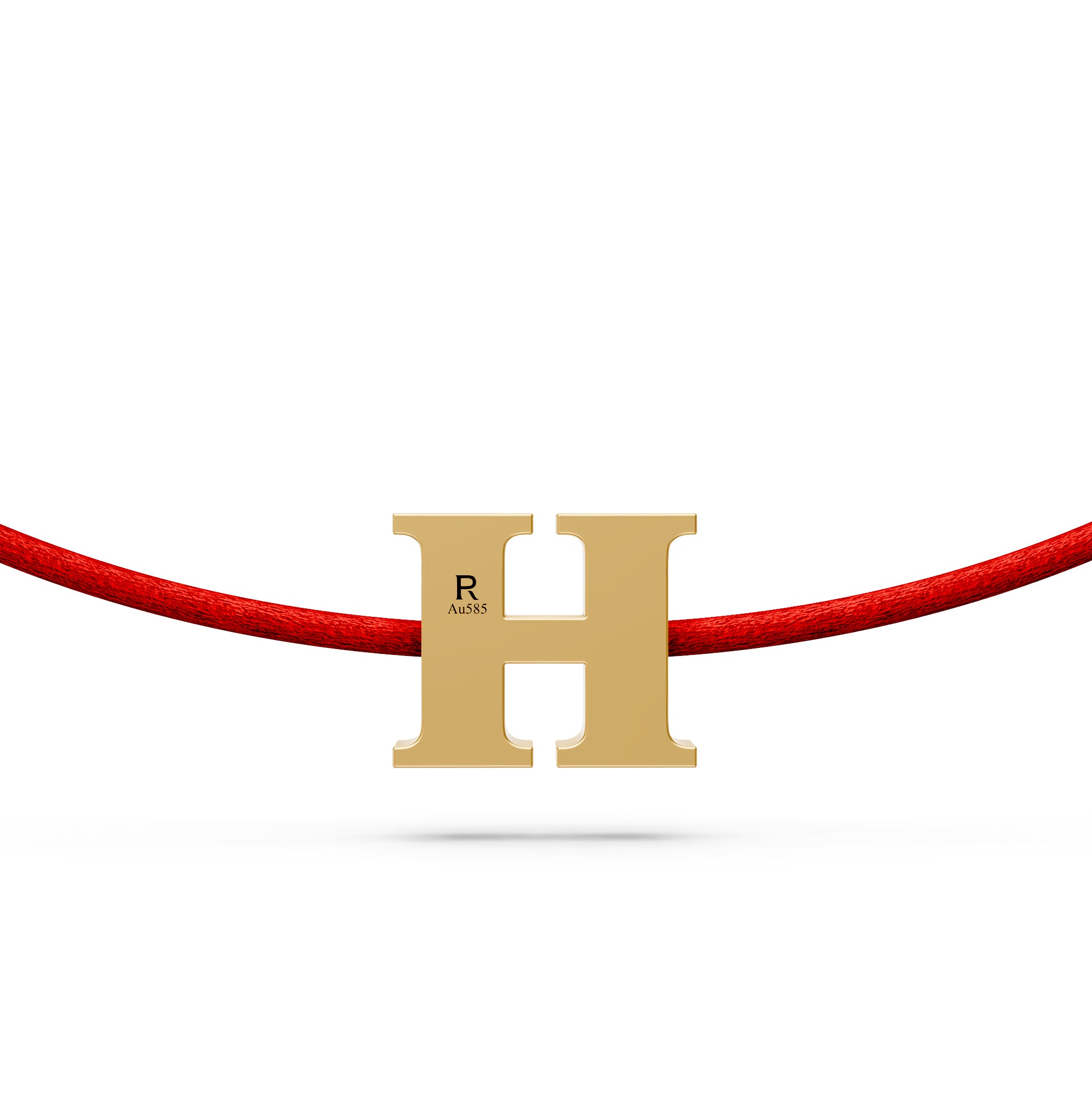 String Bracelet with Diamond in Yellow Gold H Letter