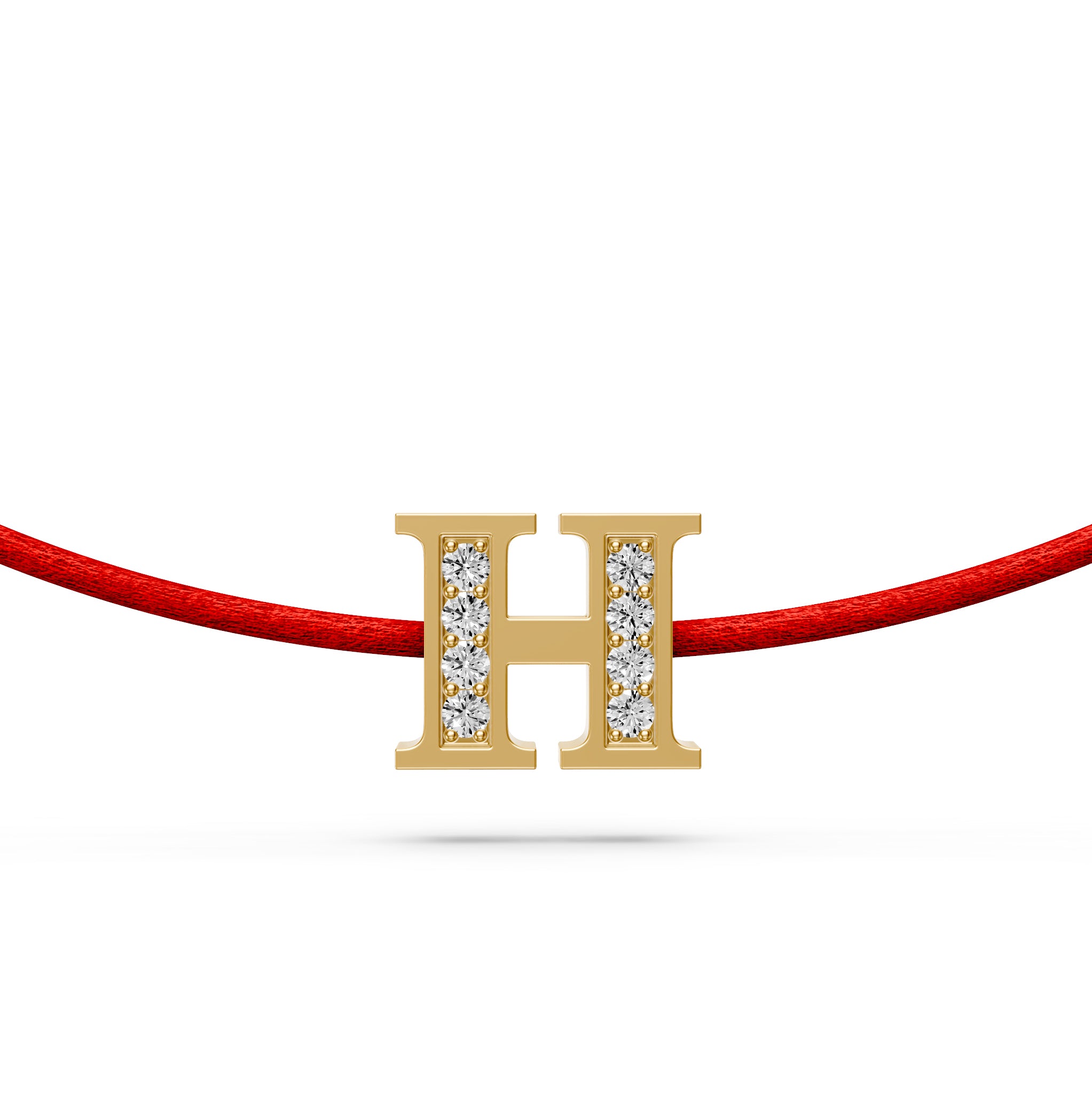 String Bracelet with Diamond in Yellow Gold H Letter