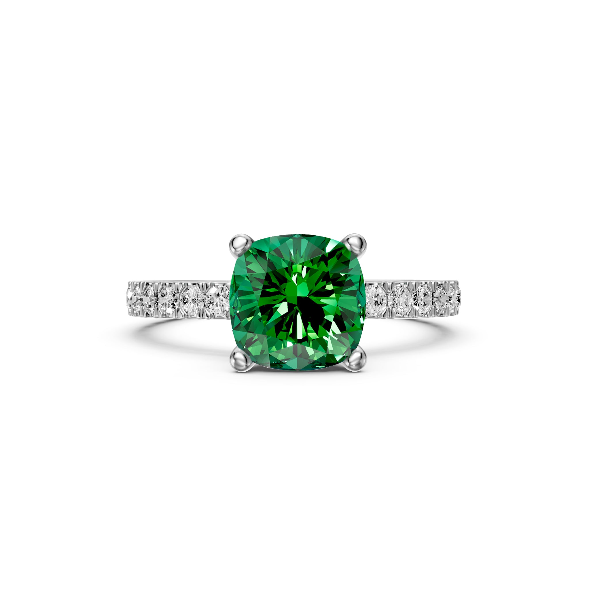 Diamond Ring with Tsavorites in White Gold