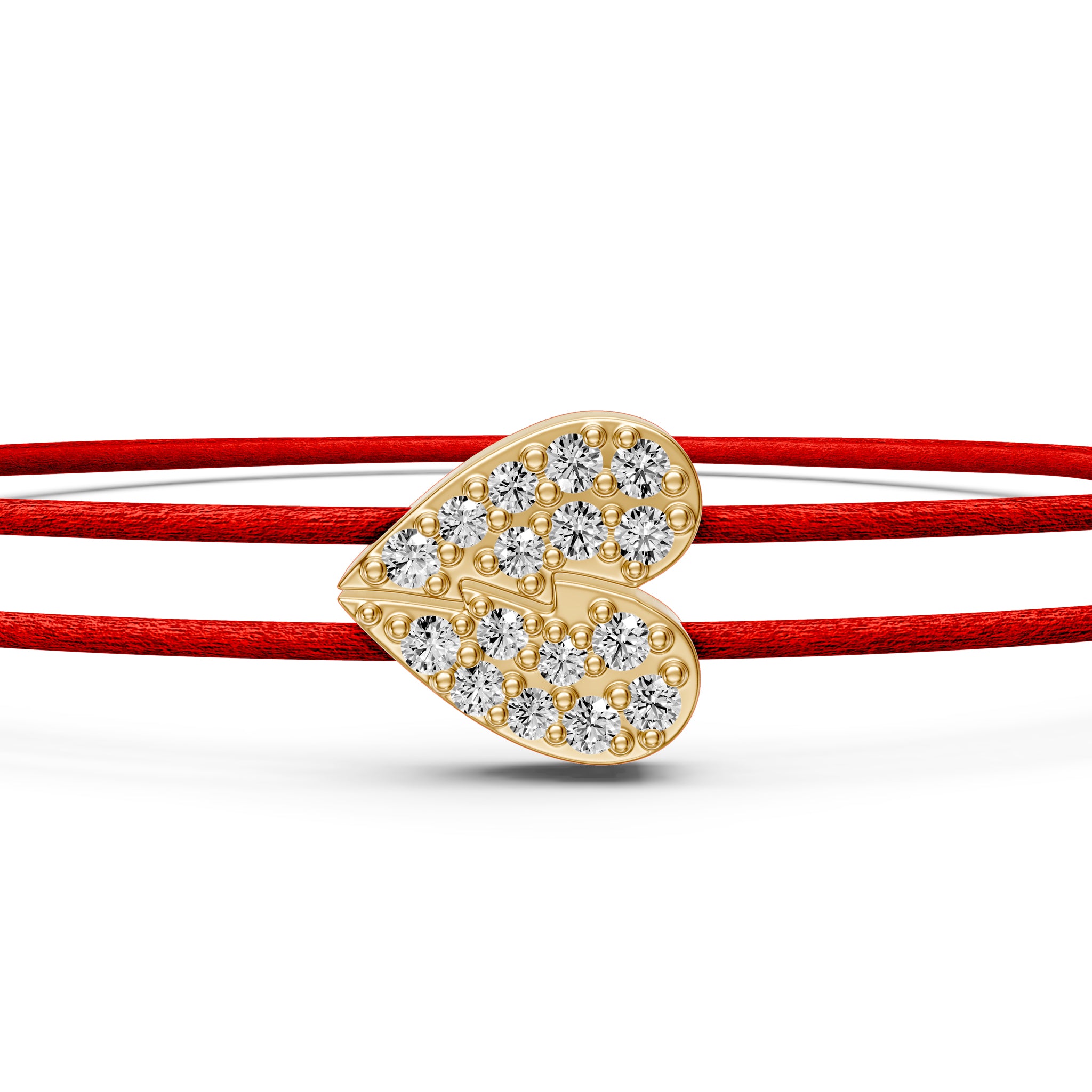 String Bracelets with Diamond in Yellow Gold "Half Hearts"
