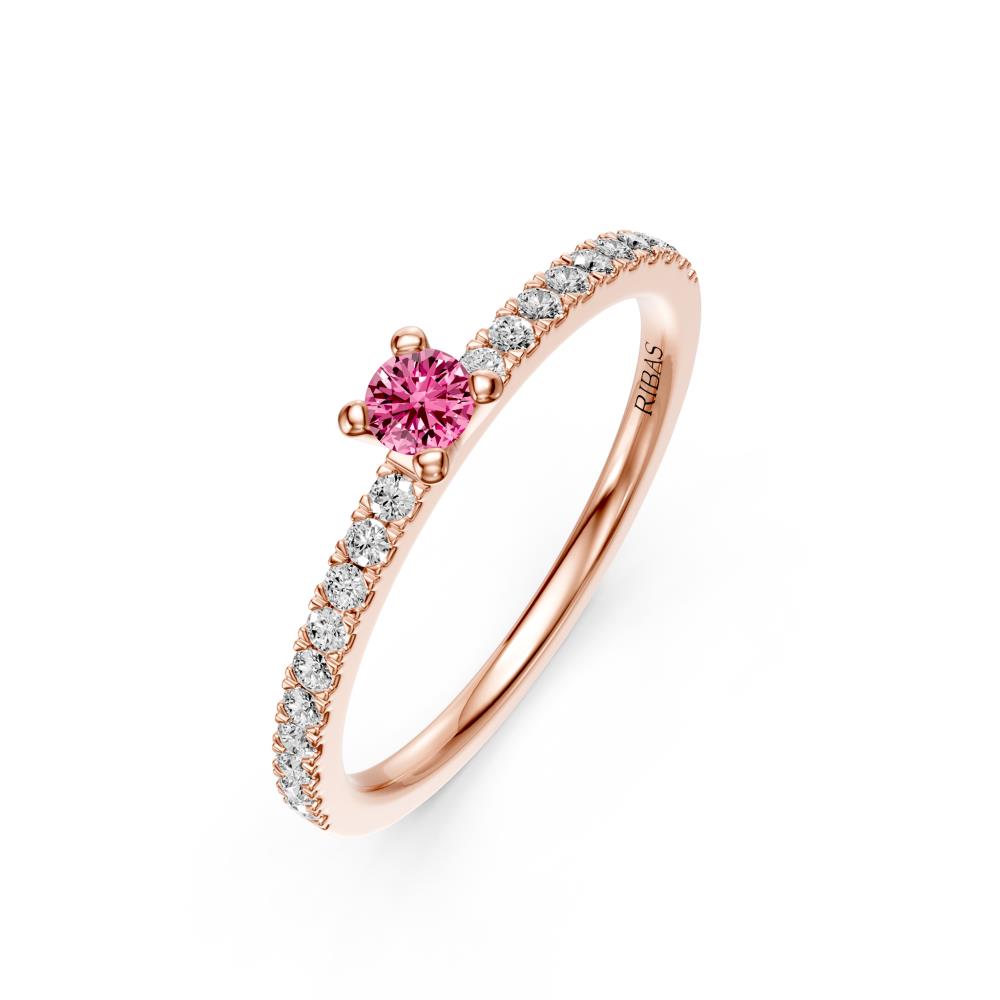 Diamond Ring with Pink Sapphire in Rose Gold