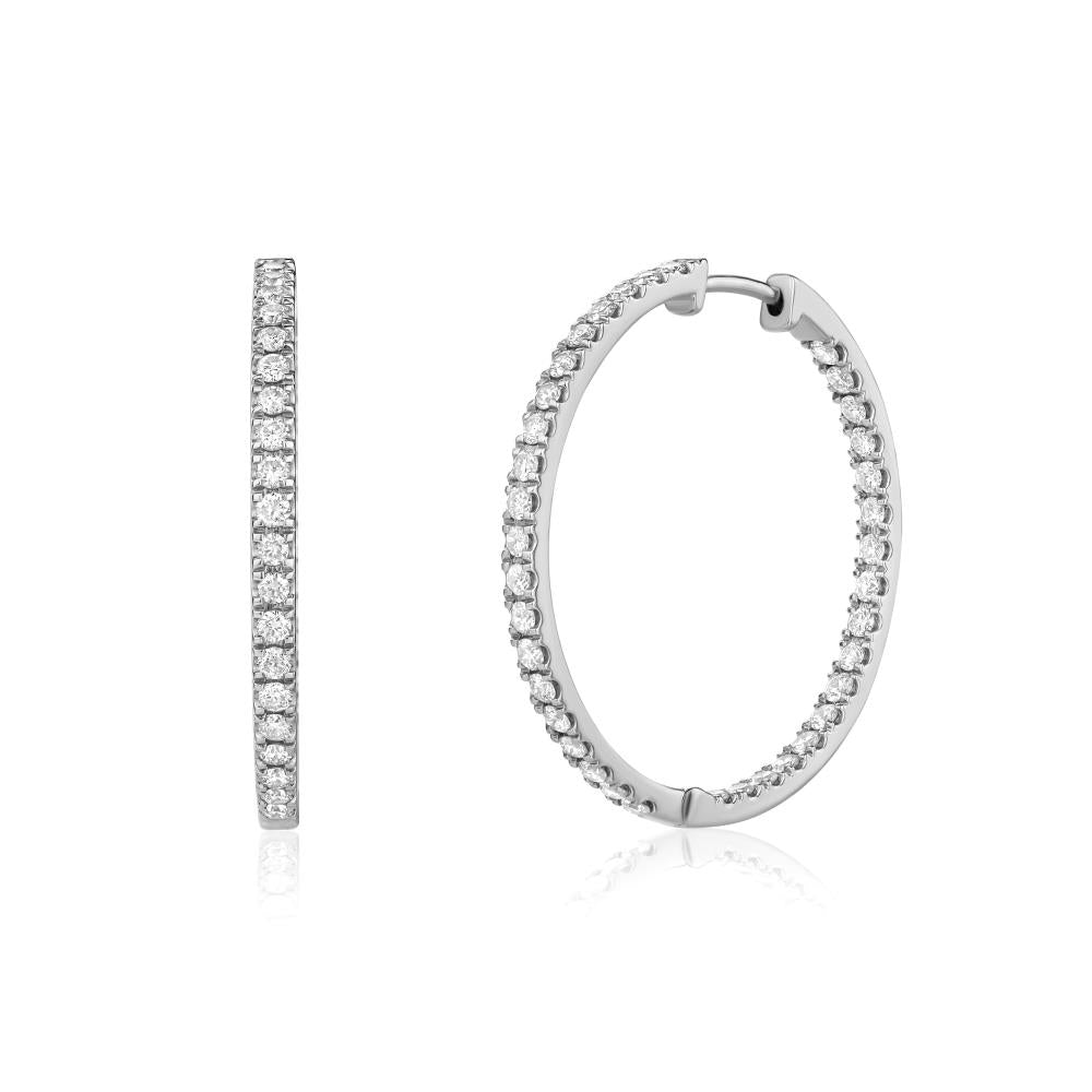 Diamond Hoop Earrings in White Gold