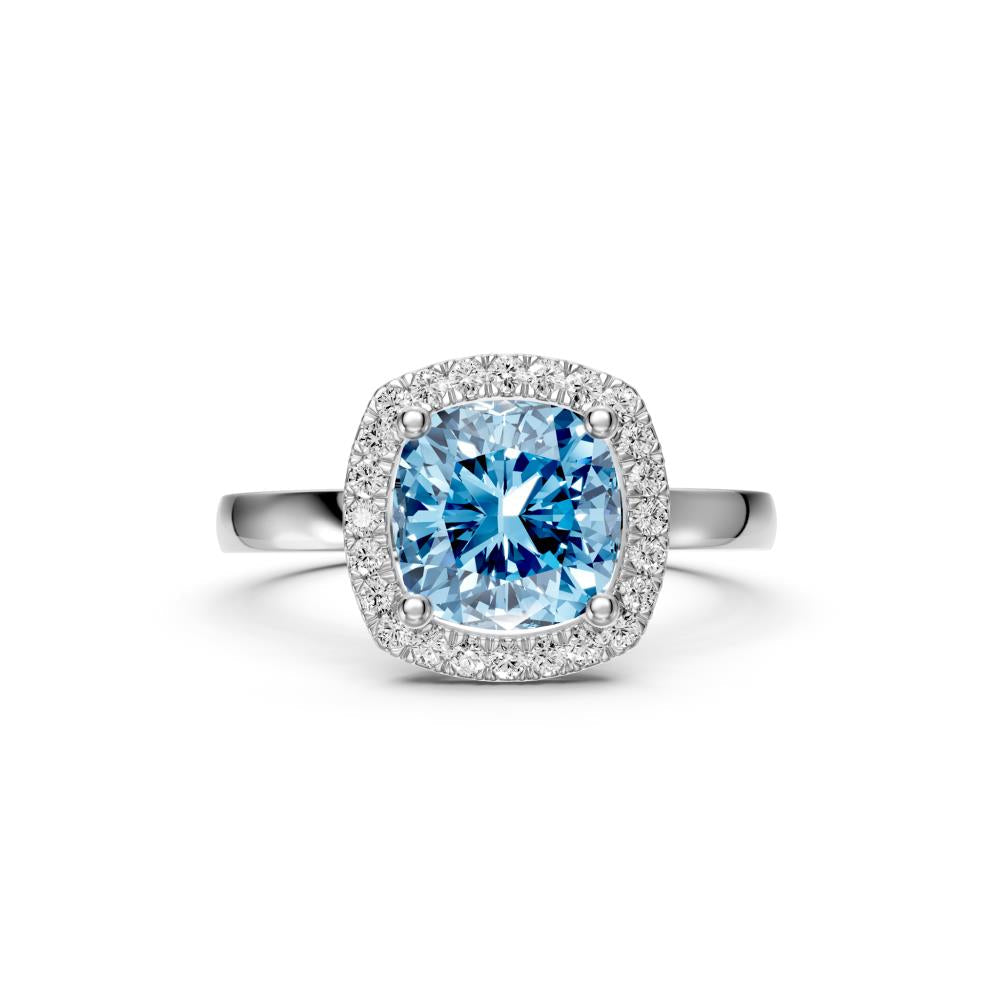 Diamond Ring with Aquamarine in White Gold