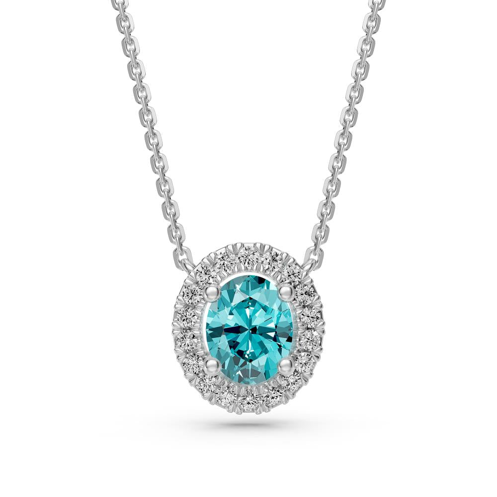 Paraiba and Diamond Halo Necklace