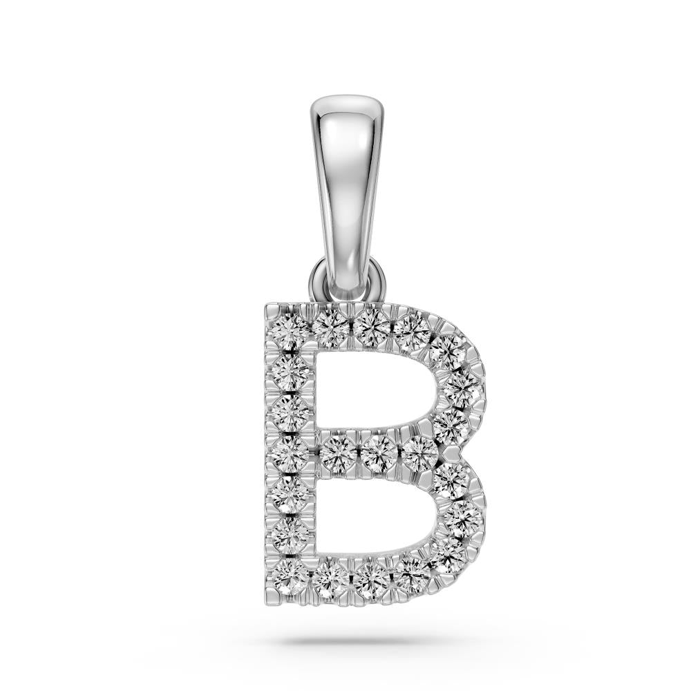 Mini Diamond Letter B Pendant in White Gold