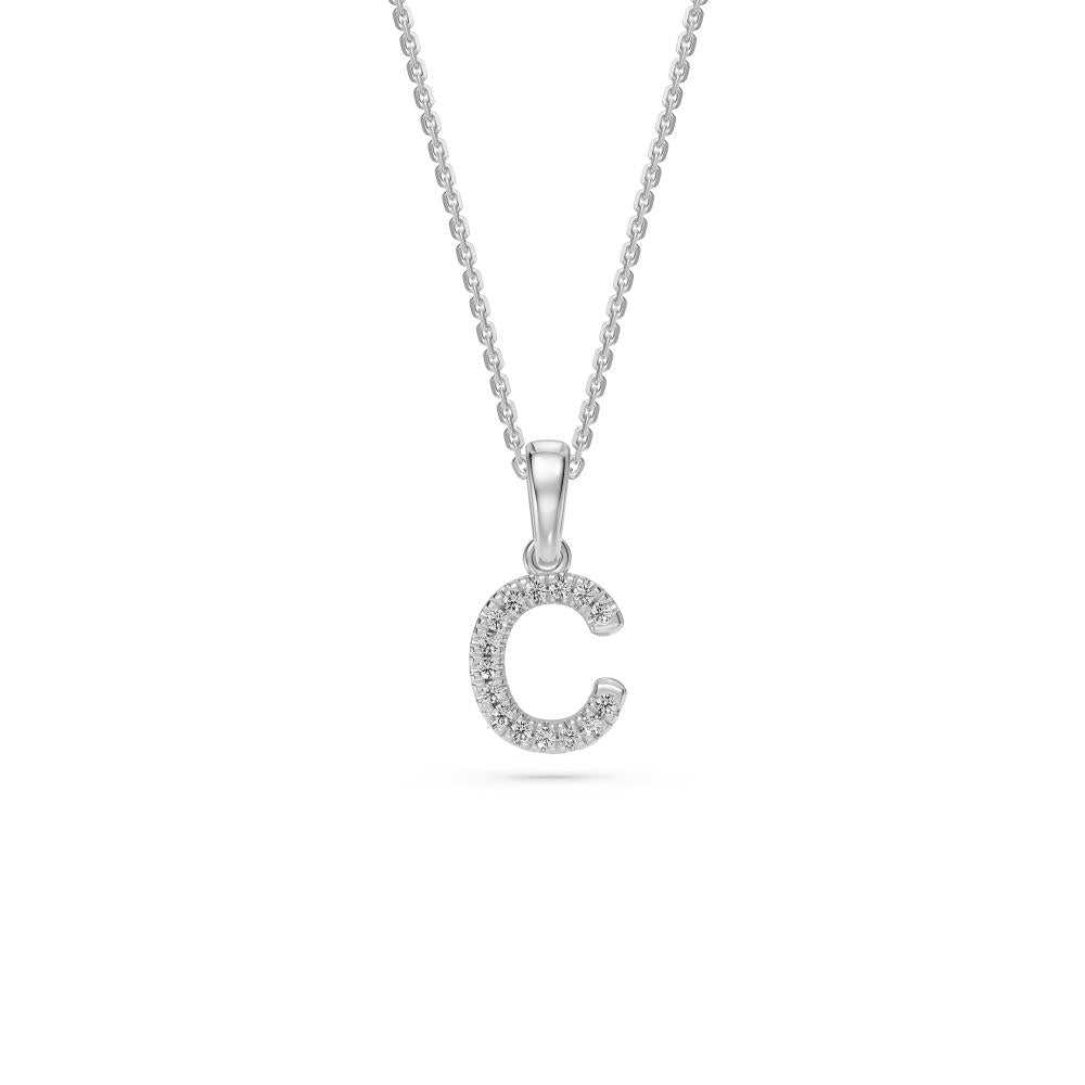 Mini Diamond Letter C Necklace in White Gold