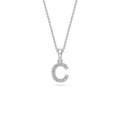 Mini Diamond Letter C Necklace in White Gold