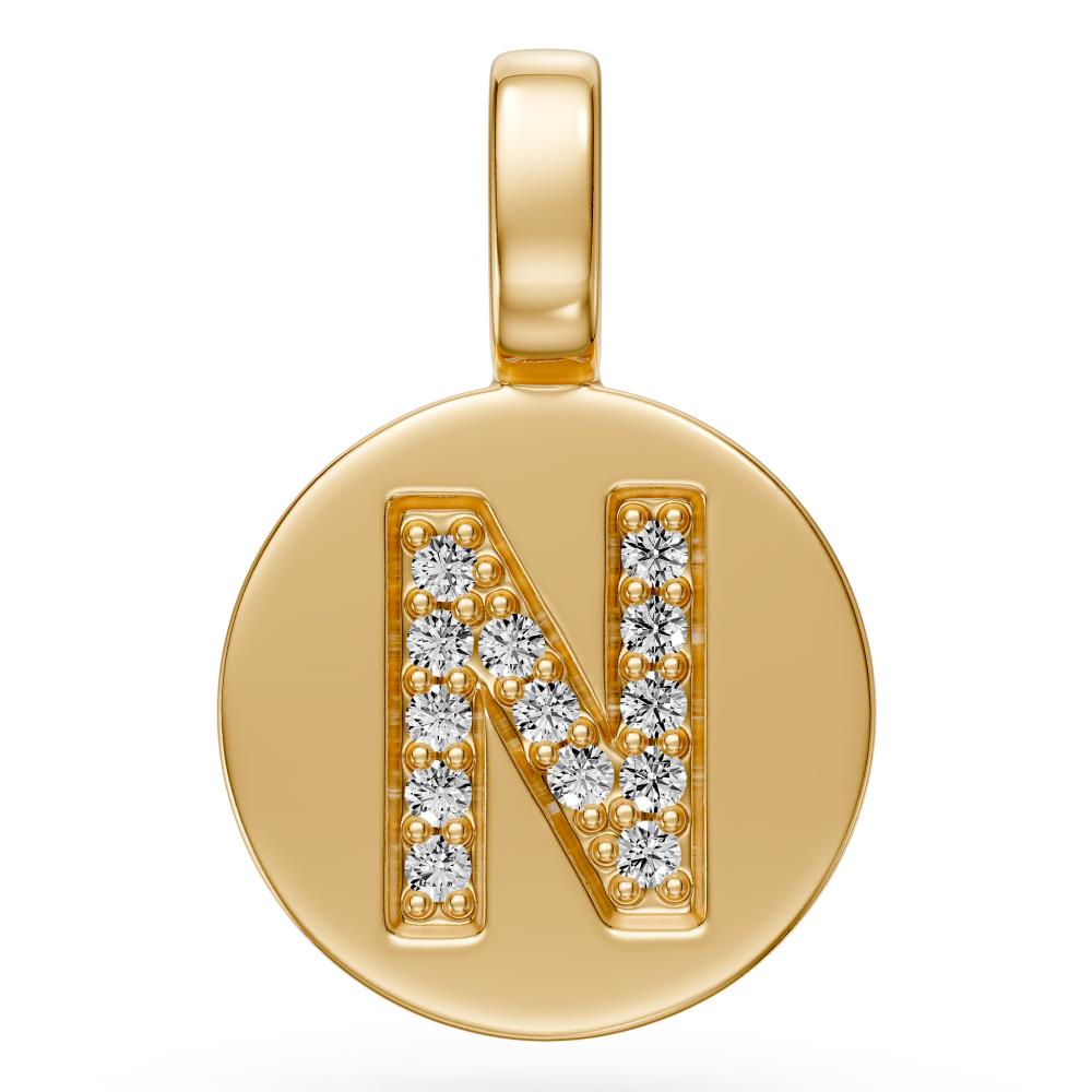 Diamond Letter N Pendant in Yellow Gold