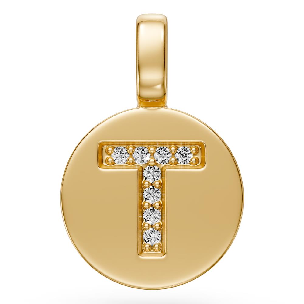 Diamond Letter T Pendant in Yellow Gold