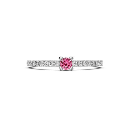 Diamond Ring with Pink Sapphire in White Gold