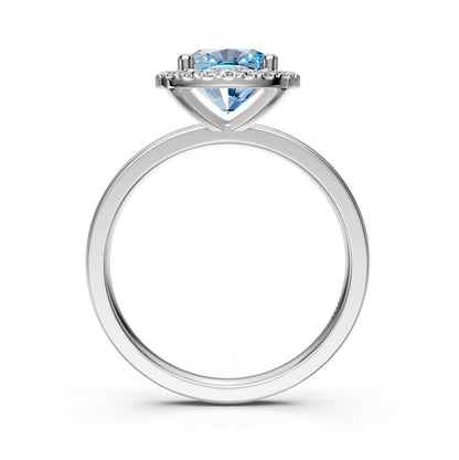 Diamond Ring with Aquamarine in White Gold