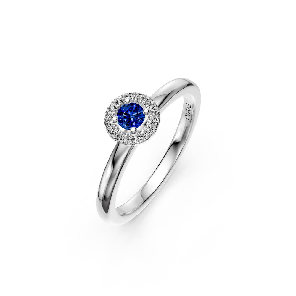 Sapphire Band Ring with Diamonds in White Gold