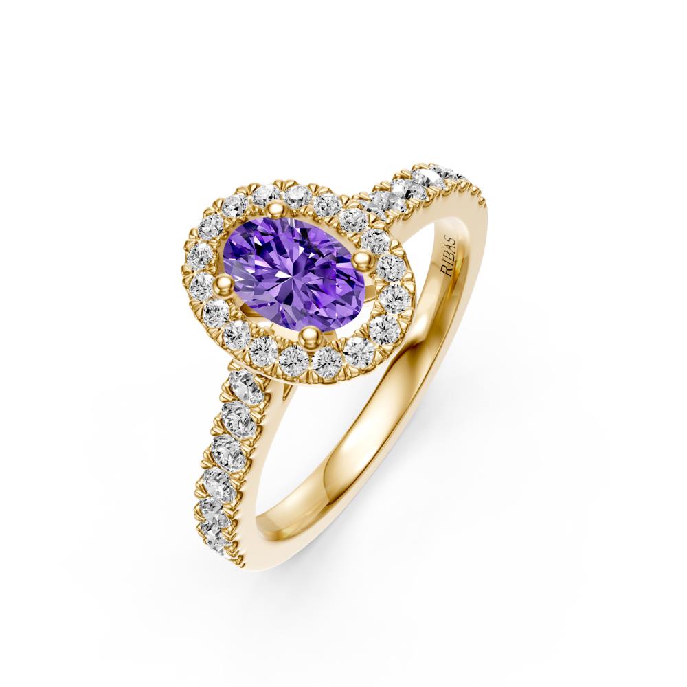 Diamond Ring with Tanzanite in Yellow Gold