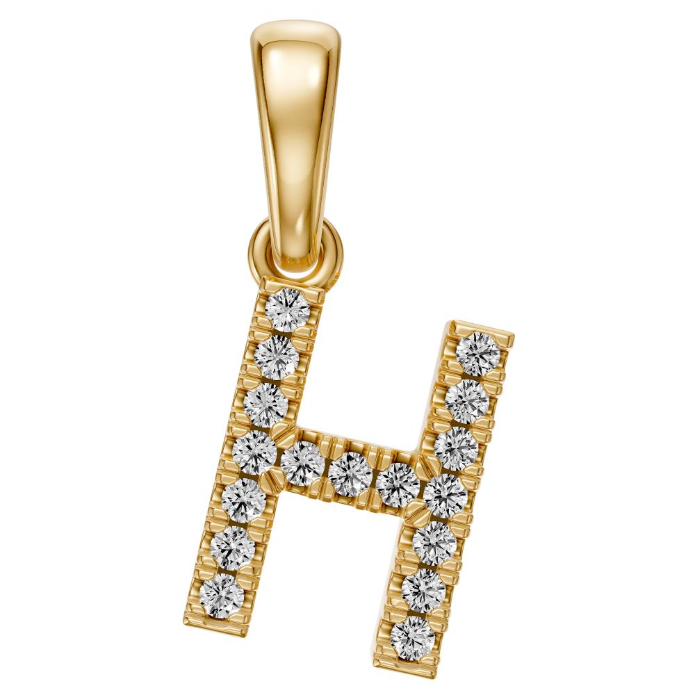 Mini Diamond Letter H Pendant in Yellow Gold