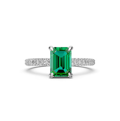 Diamond Ring with Tsavorite in White Gold