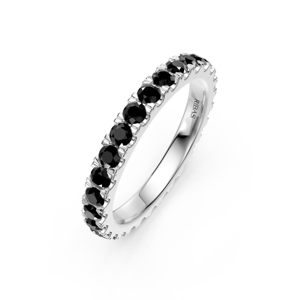 Black Diamond Band Ring in White Gold
