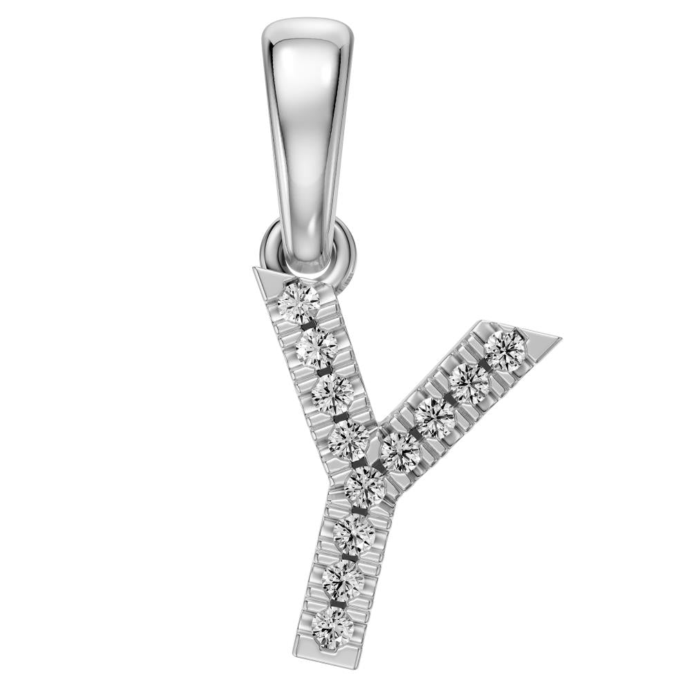 Mini Diamond Letter Y Pendant in White Gold