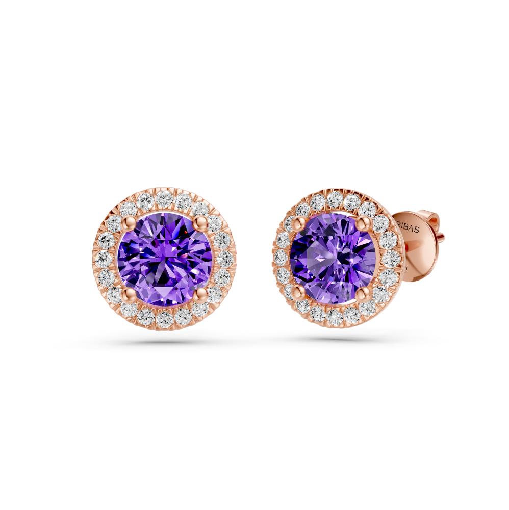 Diamond Earrings with Tanzanite in Rose Gold