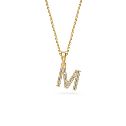 Mini Diamond Letter M Necklace in Yellow Gold