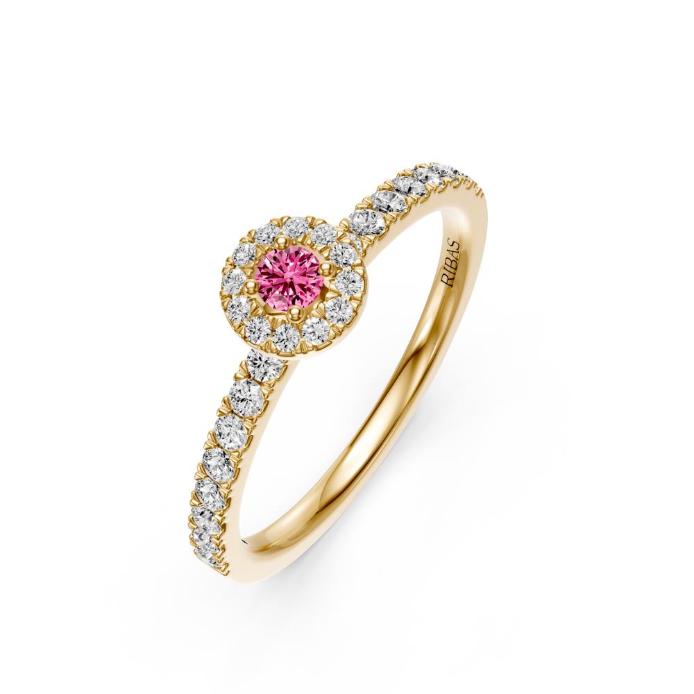 Diamond Ring with Pink Sapphire in Yellow Gold