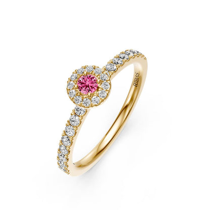 Diamond Ring with Pink Sapphire in Yellow Gold