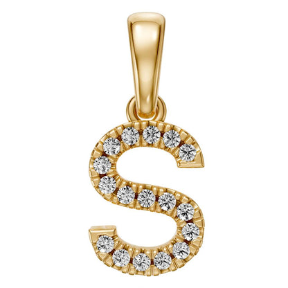 Mini Diamond Letter S Pendant in Yellow Gold