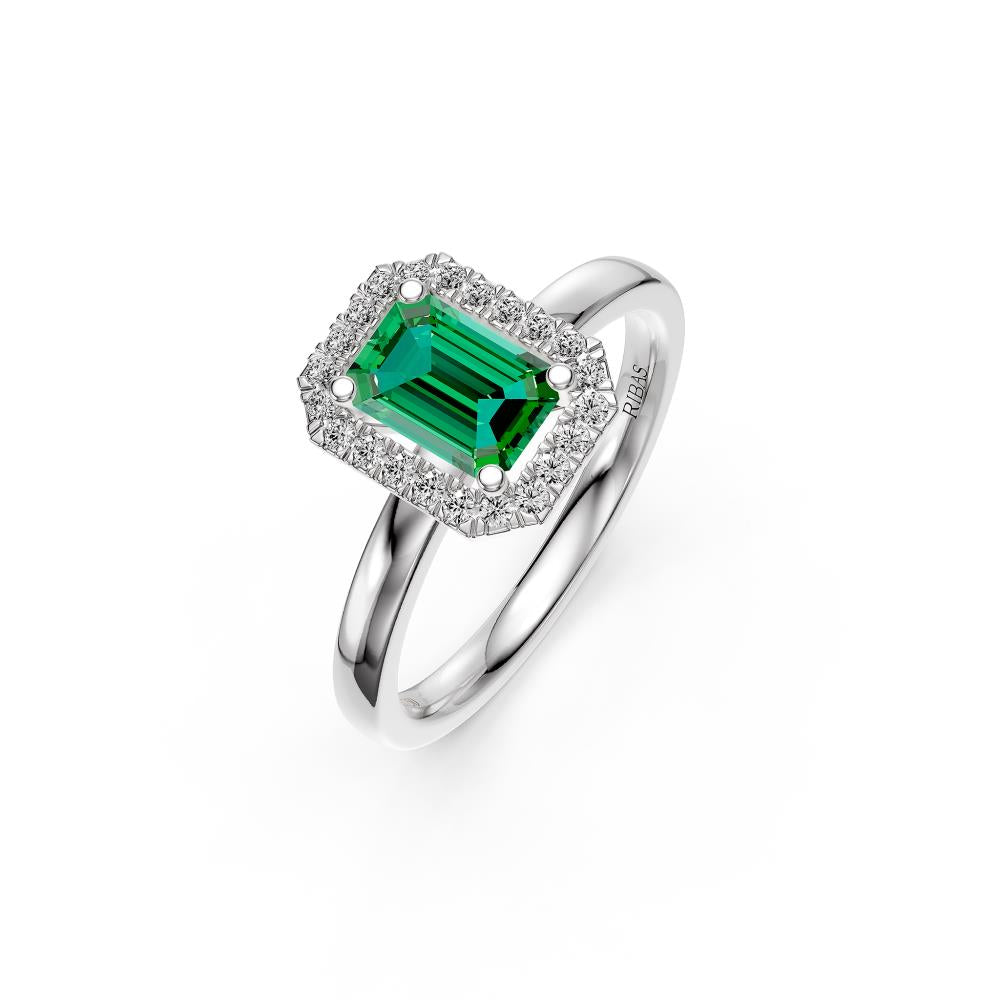 Diamond Ring with Tsavorite in White Gold