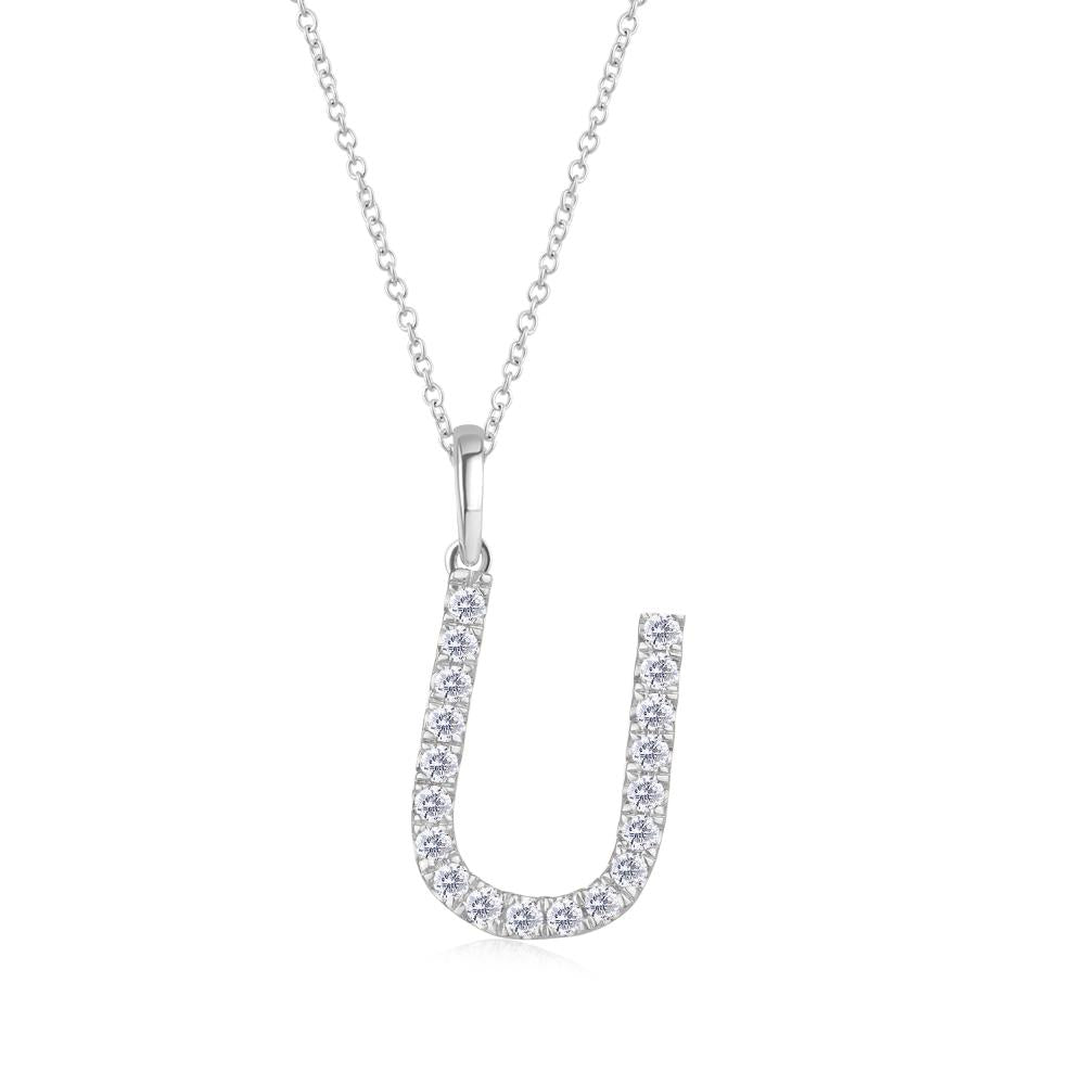 Diamond Letter U Pendant in White Gold