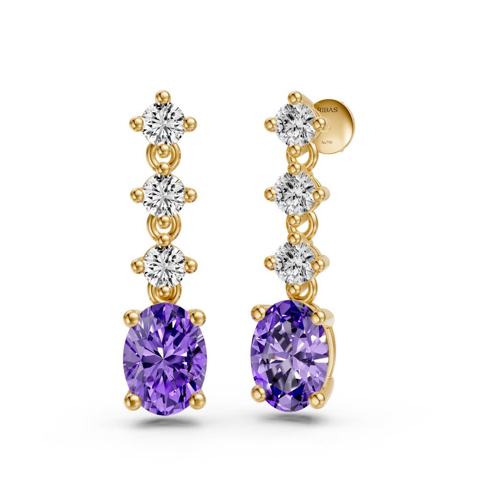 Diamond Earrings with Tanzanite in Yellow Gold