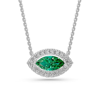 Tsavorite and Diamond Halo Necklace