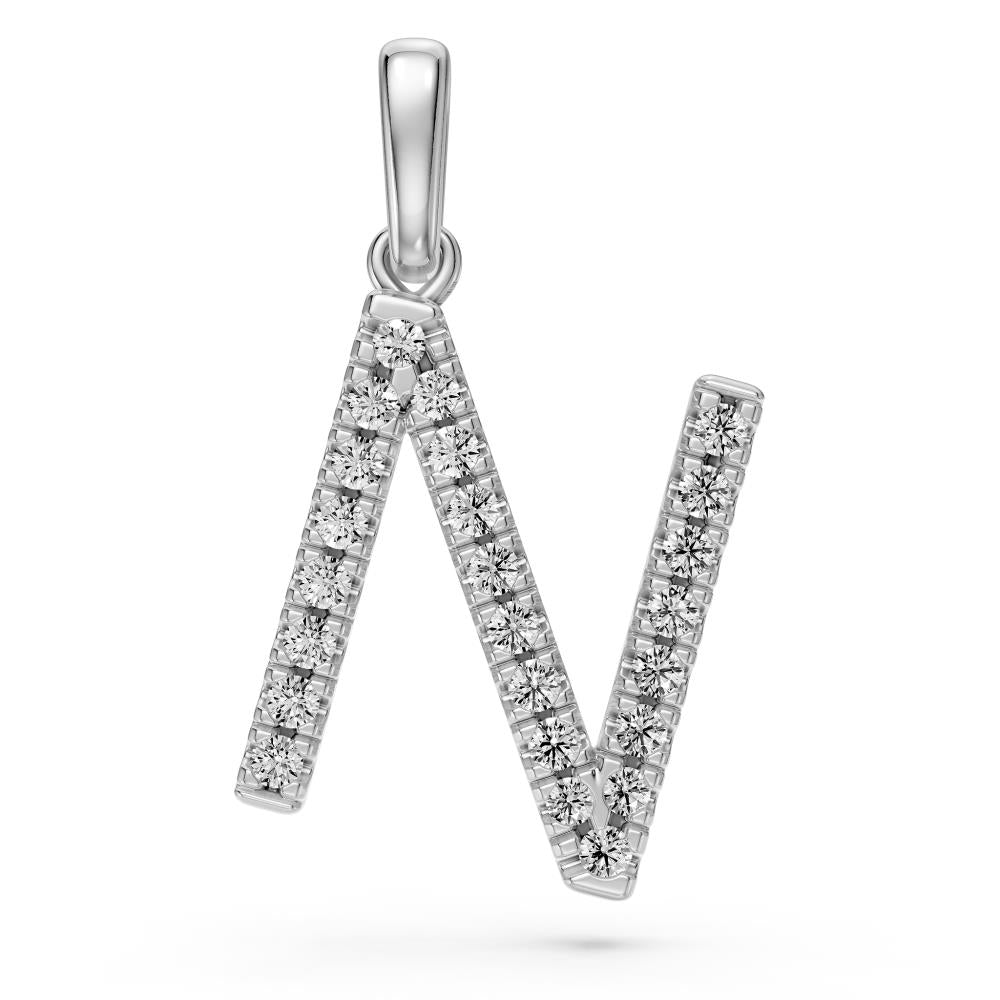 Diamond Letter N Pendant in White Gold