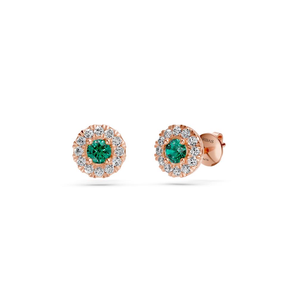 Green Sapphire and Diamonds Earrings in Rose Gold