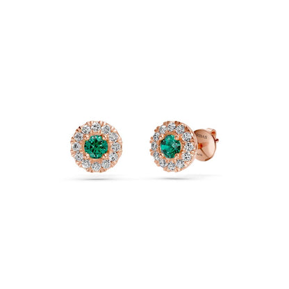 Green Sapphire and Diamonds Earrings in Rose Gold