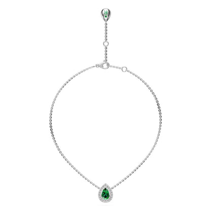 Tsavorite and Diamond Halo Necklace