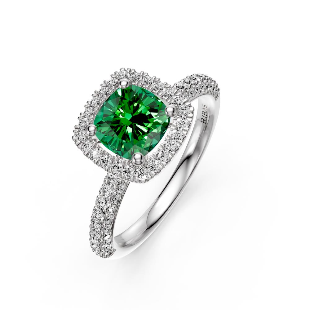 Diamond Ring with Tsavorites in White Gold