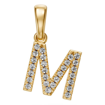 Mini Diamond Letter M Necklace in Yellow Gold