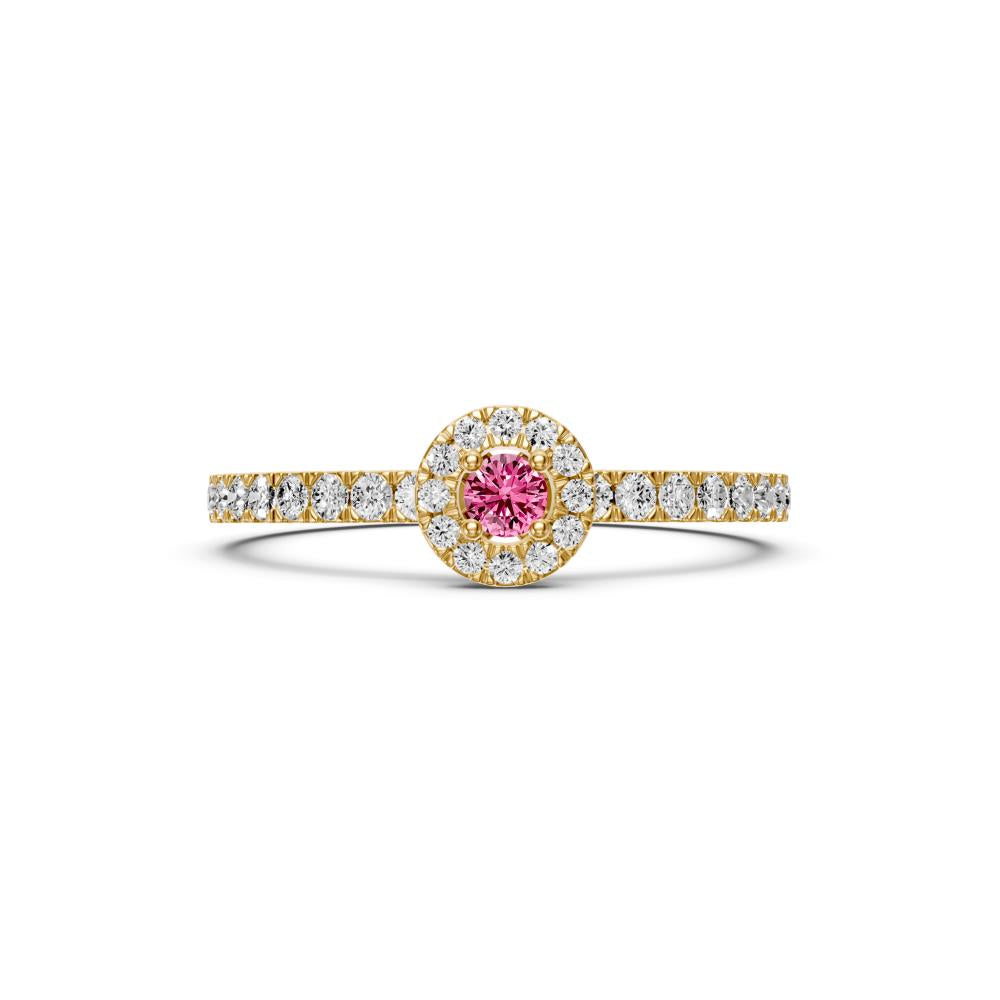 Diamond Ring with Pink Sapphire in Yellow Gold