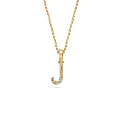 Mini Diamond Letter J Pendant in Yellow Gold