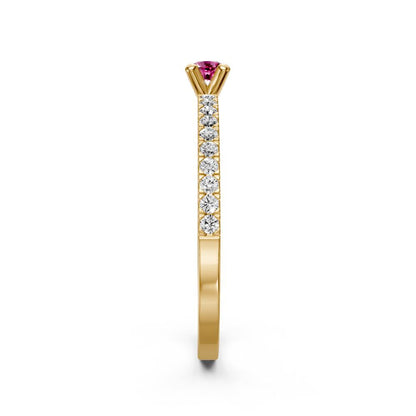 Diamond Ring with Pink Sapphire in Yellow Gold