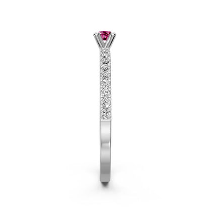 Diamond Ring with Pink Sapphire in White Gold