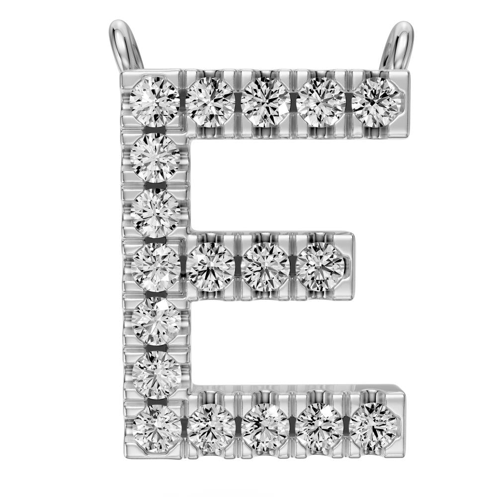 Diamond Letter E Necklace in White Gold